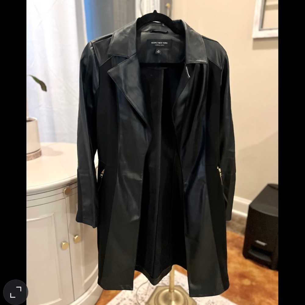 Marc New York by Andrew Marc Women's Black Faux Leather Coat Size Medium NWT